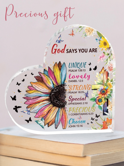 1Pc Christian Decorative Sign, Religious Acrylic Christian Gifts For Women Faith, Bible Birthday Gift For Women, Heart Shape Decoration