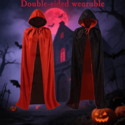 1pc 120/140/150cm Double-Layer HalloweenCape-Black & Red Gradient Polyester WizardVampire Cloak For Costume Parties, Role-Play,Stage Performances, Photography Props -Lightweight Durable Halloween Gift, Halloween Women Men Clothes Cosplay Costume Adult Stand Collar Cape Black Red Reversible Cap Vampire Cape Halloween Party,RoleplayAccessory, Dramatic Effect, Quality Stitching. Party Accessory, Cosplay Fans,Halloween Night