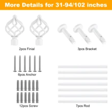 IsEasy Curtain Rod 25mm Curtain Rod 1 Track 2 Tracks Stainless Steel Metal 80-280cm - White-1-läufig - View 7