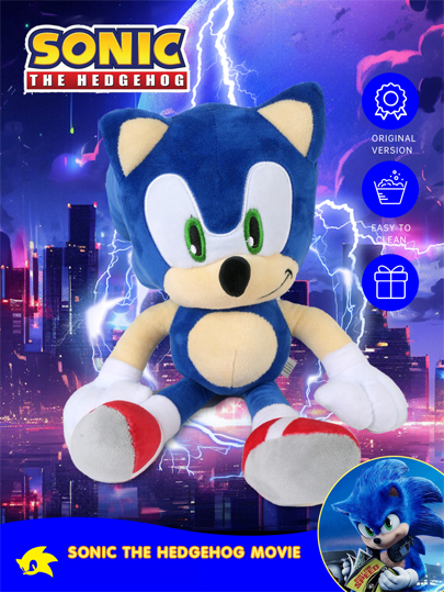 Sega 1 PIEZA Decoración oficial con licencia de Sega de la serie de películas de Sonic the Hedgehog, peluche relleno de Sonic de color azul de alta calidad inspirado en Sonic the Hedgehog para decoración de fiesta de cumpleaños