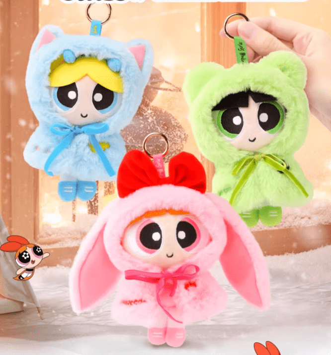 Powerpuff Girls Cape Plush Keychain | Bubbles Buttercup Blossom Cloak Stuffed Toy Hanging Charm | Cartoon Character Magical Cape Bag Pendant | Weatherproof Soft Plushie For Kids Girls | Official Licensed Merchandise