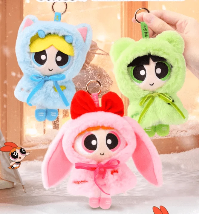 Powerpuff Girls Cape Plush Keychain | Bubbles Buttercup Blossom Cloak Stuffed Toy Hanging Charm | Cartoon Character Magical Cape Bag Pendant | Weatherproof Soft Plushie for Kids Girls | Official Licensed Merchandise