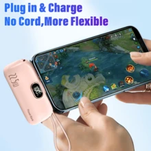 1 件适用于 的迷你便携式充电器内置闪电线，5000mAh 小型移动电源兼容 15/14/14 Pro Max/13/13 Pro Max/12/12 Pro Max 系列适合夏季假期户外旅行/露营和紧急备用移动电源礼物送给家人、朋友、生日电量显示