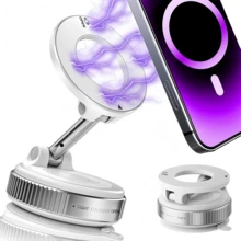 N52 Super Strong Magnetic Phone Holder, Upgraded ABS Material, 360° Rotatable & Foldable Design With Vacuum Suction Cup - Perfect For Car Dashboard, Bathroom Tiles And Glass Surfaces. PS: Only Suitable For Smooth Surfaces.