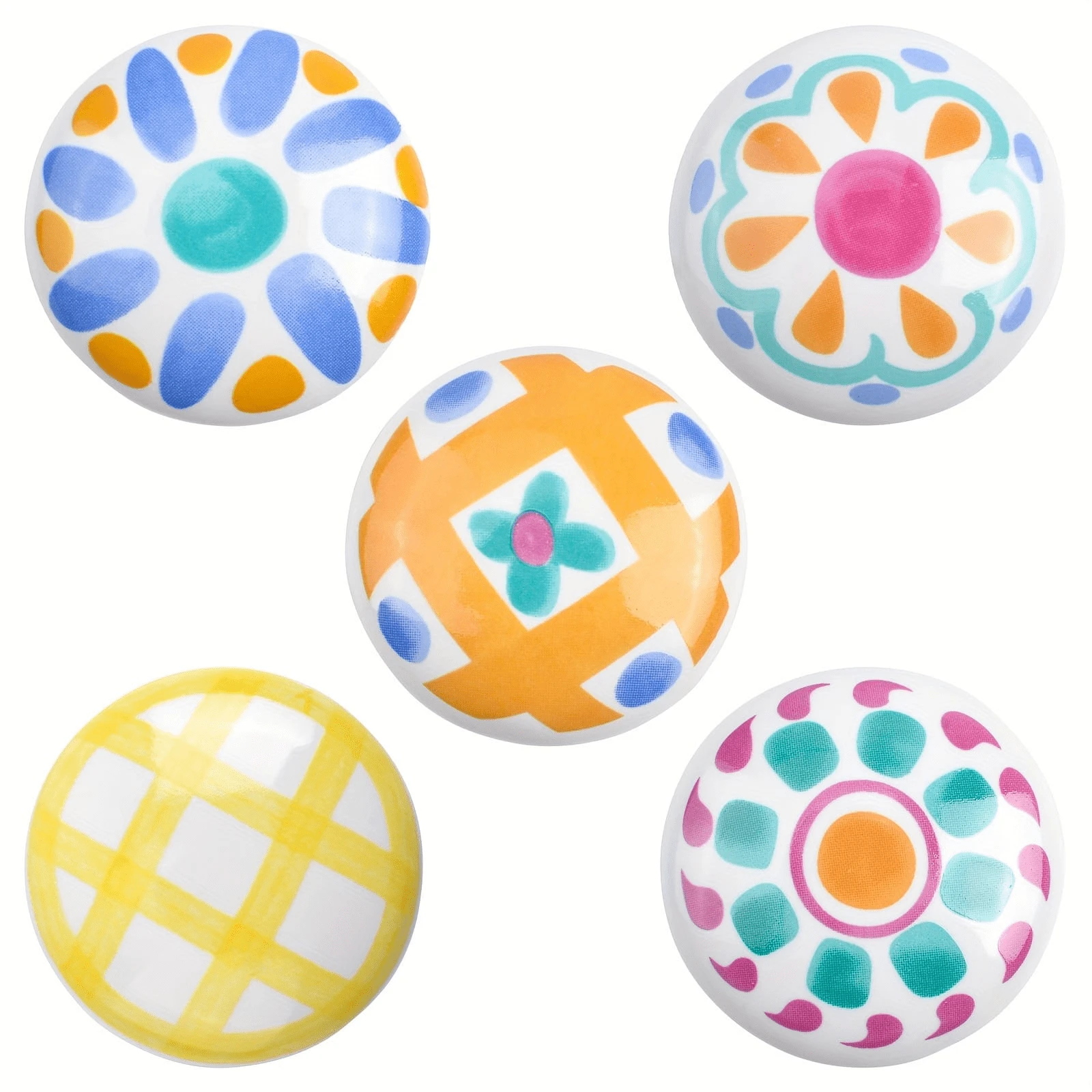 [10pcs Ceramic Knobs] 10pcs Ceramic Knobs Sun Pattern Vintage Decorative Cabinet Knobs For Cabinets And Drawers, Diameter 1.5inch (5 Styles) - Multicolor - View 1