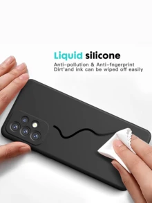 2 件适用于 Galaxy 手机壳，时尚纤薄液态硅胶全身保护套适用于 Galaxy 手机壳，黑色手机壳防指纹保护保险杠磨砂盖（黑色）