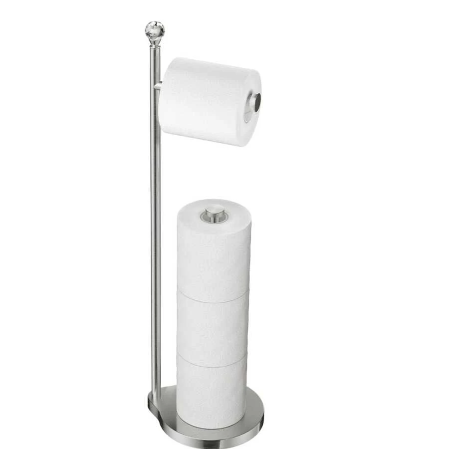 KASUNTO Toilet Paper Holder For Bathroom, Heavy Weighted Metal Stand With Crystal Ball, Toilet Paper Roll Stand For Bathroom Accessories (Matte Black