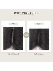 Middle Part Wispy Bangs Hair Topper, Invisible Seamless Lightweight Fluffy Hairpieces For Volume