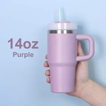 1 pieza Vaso aislado al vacío de doble pared de acero inoxidable de 14 oz, mini vaso de coche multicolor, botella portátil para deportes al aire libre con pajita de plástico - Multicolor - Ver 8
