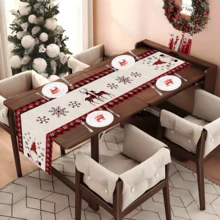 1 szt./270 szt. bieżnik świąteczny, czarno-czerwona obwódka z motywem krasnala i płatka śniegu, materiał poliestrowy, 30 x 180 cm, zimowe przyjęcie bożonarodzeniowe w domu, dekoracja stołu w restauracji i salonie, dekoracja stołu jadalnego do wewnątrz i na zewnątrz, wystrój pokoju, wystrój domu, kuchnia, styl dekoracyjny, wystrój kuchni, wystrój pokoju, dekoracja świąteczna, wystrój salonu - Czarno-czerwona krawędź Gnome Snowflake - Zobacz 2