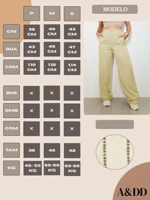 LIN SERVIÇOS, REF: H932 - Women's Striped High-Waisted, Wide-Leg Trousers, Ideal For Casual And Formal Looks. Lightweight, Stylish And Elegant, They Offer Comfort And Sophistication For A Variety Of Occasions. - 奶油色 - 查看 6