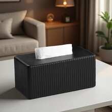 欧式奢华意大利竖条纹纸巾盒，PU皮革矩形餐巾架，浴室、家居、厨房、桌面纸巾分配器 - 彩色 - 查看 7