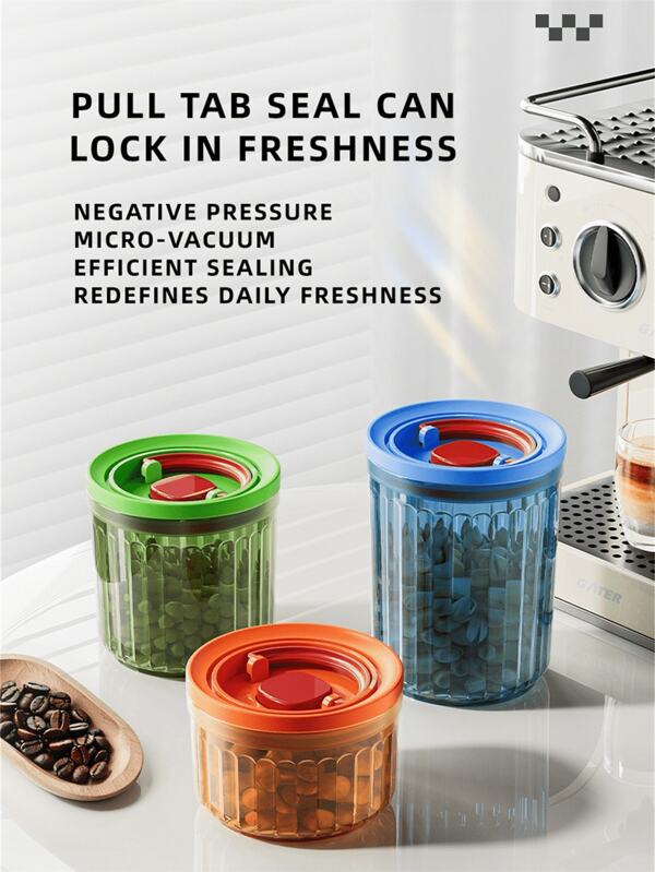 1pc Large Capacity Sealed Can Set, With Pull Ring Moisture-Proof Coffee, Tea, And Miscellaneous Grain Storage Tank | Multifunctional Storage Container For Household Kitchen | Fresh-Keeping, Insect Proof, And Mold Proof | Transparent And Visible Stacking Design | Suitable For Coffee Beans/Tea/Miscellaneous Grains/Dry Goods/Noodles | Essential For Home Office Camping