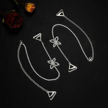 2 piezas Cadenas corporales elegantes y sencillas con mariposa, tirantes invisibles de moda y sexy, accesorios de cadena de hombro ajustable con cristales