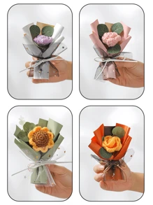 1pc 15*12cm Delicate Mini Handmade Knitted Bouquet With Tote Bag - Two Colors Sunflower Bouquet, Home Decor, Room Decoration Gift, Matte Thick Tote Bag With Thank You Label And Ribbon, Teacher Gift - Perfect For Indoor, Outdoor, Dating, Party, Festival, Home, Office, Mother's Day, Father's Day, Christmas, Graduation, Thanksgiving, Valentine's Day, Wedding, Teacher's Day, Ideal Gift For Family, Teachers, Relatives And Friends