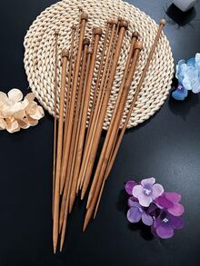 9pcs/Set, 2pcs/Pack - Bamboo Knitting Needle Set, Suitable For Beginners And Adults, 13.78 Inch Single Pointed Needles, 2-10mm Straight Knitting Needles, Wooden Needle Set, Great For Sweaters, Socks, Shawls, Scarves - Brown - View 3