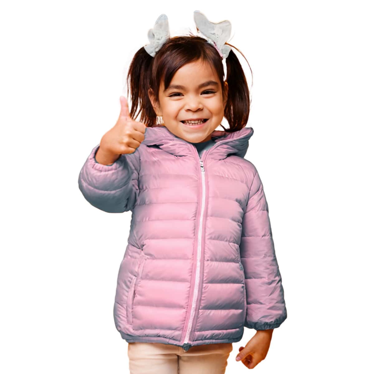 Chamara Capitonada para Niña, con capucha e interior afelpado, bolsillos laterales, temporada de lluvias, moda casual para niñas - Palo de Rosa - Ver 1