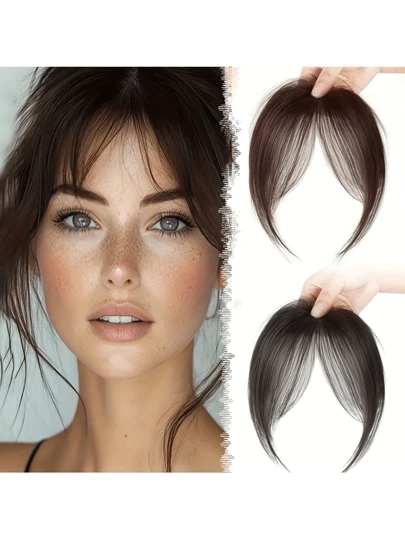 Pieza superior de cabello con flequillo disperso y raya central, piezas de cabello ligeras, invisibles y esponjosas para dar volumen