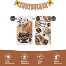 Juego de 2/4/6/48 paños de cocina "Pero primero, café". Toallas de mano para secar granos de café con diseño bohemio, abstracto y vegetal. Decoración moderna y minimalista para la cocina del hogar. - SJ-146 - Ver 2