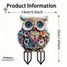 梦幻波西米亚风格亚克力猫头鹰花园桩，7.87 英寸 X 5.5 英寸 - 防风雨户外盆栽和花园装饰，异想天开的庭院艺术 - 多彩的 - 查看 10
