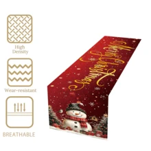 1 pieza/270 piezas Camino de mesa navideño, fondo negro y rojo con elementos de copos de nieve y muñeco de nieve, material de poliéster, 30x180cm, decoración de mesa de fiesta navideña en el hogar, restaurante y sala de estar, decoración de mesa de comedor interior y exterior, decoración de habitación, decoración del hogar, cocina, estilo decorativo, decoración de cocina, accesorios de decoración de habitación, decoración navideña, decoración de sala de estar - Muñeco de nieve navideño con bufanda negra y roja - Ver 4