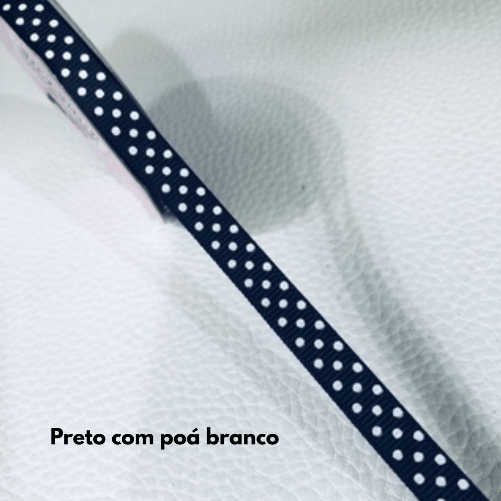 Grosgrain Ribbon Poa 10 Mm - (10 Meters) - Black With White Dots - View 1