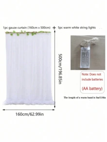 6件組發光白色薄紗背景窗簾，白色婚禮拱門紗簾附燈串，500*160公分婚禮背景裝飾透明薄紗，婚禮拱門天花板裝飾，適用於婚禮、生日派對 - 淺粉色 - 查看 9