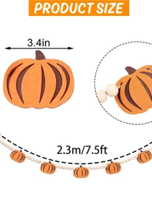 2 件 7.5 英尺南瓜木制万圣节横幅，秋季毡南瓜花环，预组装秋收南瓜花环横幅，适用于秋季感恩节派对、万圣节、卧室、鬼屋、壁炉墙、室内、室外、生日、家居悬挂装饰