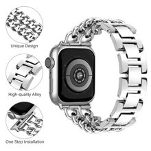 1pc Watch Band Men Women Fashion Silver Metal Double Chain Wrist Strap Compatible With Apple Watch Ultra Band 49mm 46mm 45mm 44mm 42mm 40mm 41mm 38mm New Stylish Watchband For Series 10 Series 9 8 7 Se Ultra 6 5 4 3 2 1