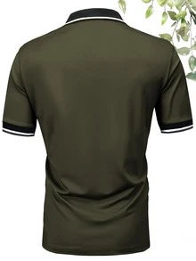 ALTZTAR 男士条纹短袖休闲 Polo 衫，适合日常通勤 - 軍綠色 - 查看 3