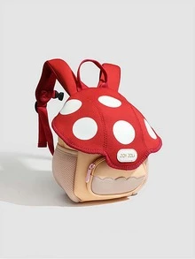 1pc Kids Cute Mushroom Backpack, Large Capacity Toddler Children School Bag