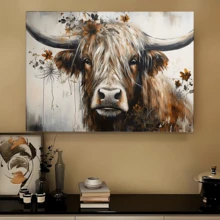 1 Stück, Hochland-Kuh Leinwanddruck, Tierkunstwerke, Poster, zum Aufhängen, perfekt für Schlafzimmer, Wohnzimmer, Küche, Flur Wanddekoration, inspirierende Wandkunst für Badezimmer, Büros, Cafés, Hotels, Heimdekoration - Leinwandmaterial (optionaler Rahmen) - Verschiedenfarbig - Übersicht 2