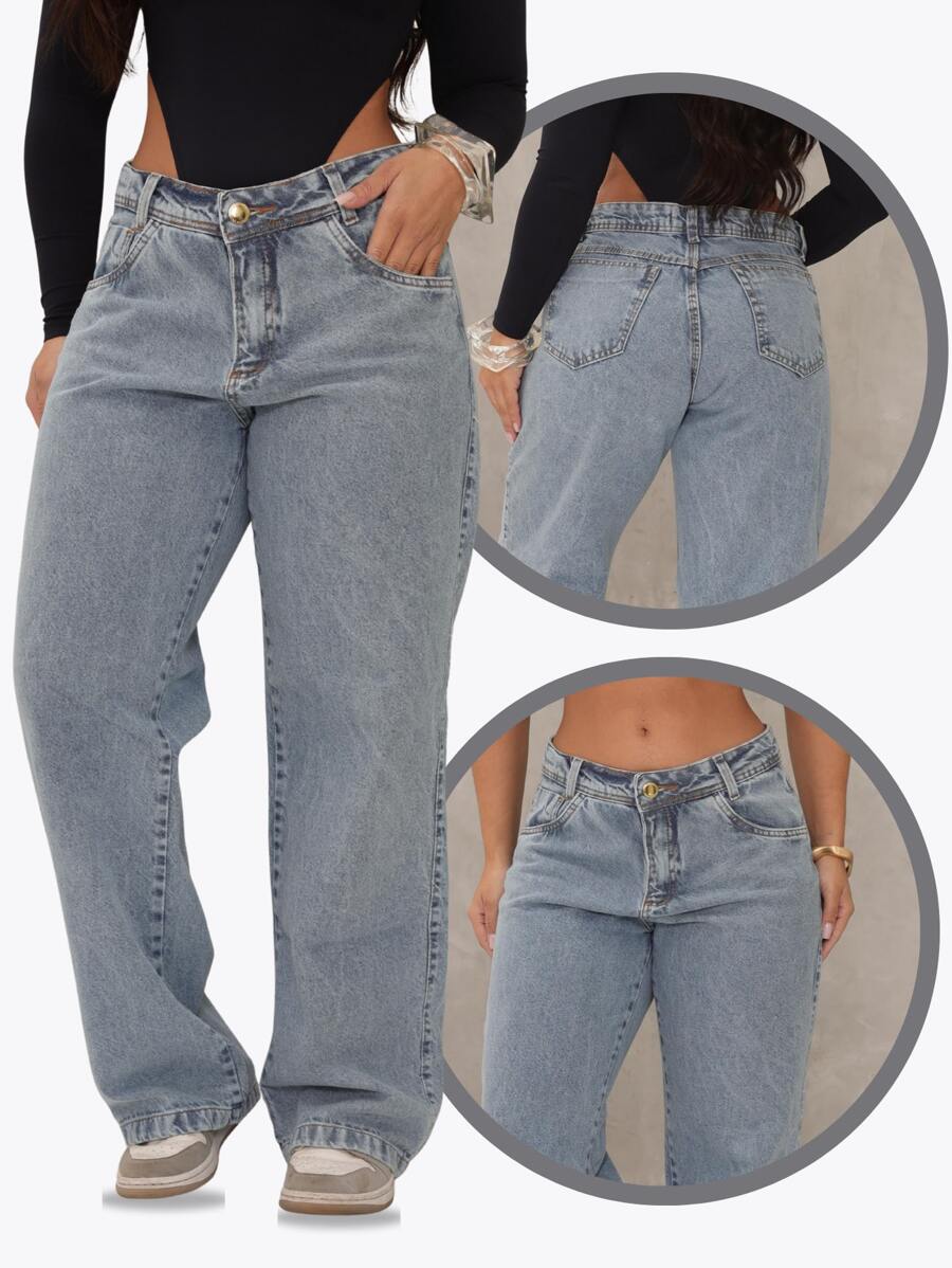 Women's Wide Leg Jeans Premium Marbled High Waist Shaping Butt Lifting