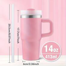 1 pieza Vaso aislado al vacío de doble pared de acero inoxidable de 14 oz, mini vaso de coche multicolor, botella portátil para deportes al aire libre con pajita de plástico - Multicolor - Ver 4