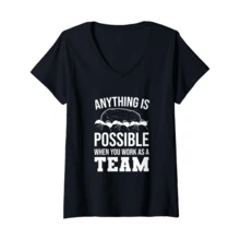 Women'S Motivational Entomologist V-Neck T-Shirt - Teamwork & Empowerment Design With "Anything Is Possible When You Work As A Team" Print, Casual Tropical Style, All-Season Wear, Black With White Lettering, Workplace Clothing | Empowering Message Shirt | Comfortable Fit - 黑色 - 查看 1