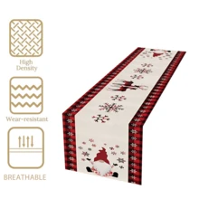1 szt./270 szt. bieżnik świąteczny, czarno-czerwona obwódka z motywem krasnala i płatka śniegu, materiał poliestrowy, 30 x 180 cm, zimowe przyjęcie bożonarodzeniowe w domu, dekoracja stołu w restauracji i salonie, dekoracja stołu jadalnego do wewnątrz i na zewnątrz, wystrój pokoju, wystrój domu, kuchnia, styl dekoracyjny, wystrój kuchni, wystrój pokoju, dekoracja świąteczna, wystrój salonu - Czarno-czerwona krawędź Gnome Snowflake - Zobacz 4