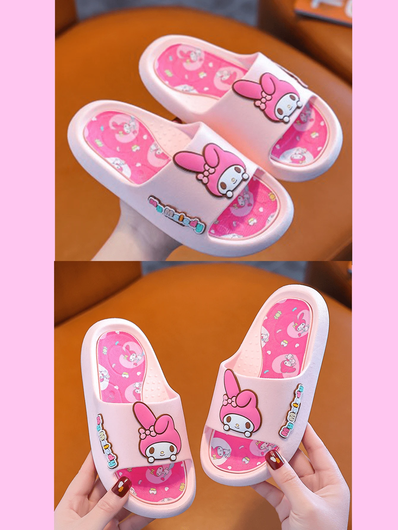 Sanrio Cute & Comfortable Summer Slippers(Pink-My Melody), Anti-Slip Sole, Lightweight & Soft, Indoor/Outdoor Cartoon Slide Sandals, with Multiple Sizes Available, Cute Cartoons Characters Designs, Parent-Child Matching