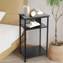 A Three-Layer Iron Frame Narrow-Edge Table With Storage Shelves, Bedroom Bedside Table, 73.5*39*29cm, 50kg Load-Bearing Capacity, Local Inventory For Shipment, Ultra-Thin Edge Table, Small In Size But Large In Capacity, Suitable For Living Room, Bedroom, Study, Kitchen And Balcony, A Great Summer Gift - Black - View 4