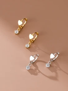 1 对简约奢华 925 纯银镂空心形耳钉，适合女士和女孩，非常适合日常佩戴、生日、情人节礼物