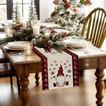 1 szt./270 szt. bieżnik świąteczny, czarno-czerwona obwódka z motywem krasnala i płatka śniegu, materiał poliestrowy, 30 x 180 cm, zimowe przyjęcie bożonarodzeniowe w domu, dekoracja stołu w restauracji i salonie, dekoracja stołu jadalnego do wewnątrz i na zewnątrz, wystrój pokoju, wystrój domu, kuchnia, styl dekoracyjny, wystrój kuchni, wystrój pokoju, dekoracja świąteczna, wystrój salonu - Czarno-czerwona krawędź Gnome Snowflake - Zobacz 3