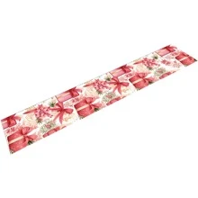 1pc/270pcs Christmas Table Runner, Pink Gift Box Berry Design, Polyester Material, 30x180cm, Winter Christmas Home Party Gathering, Restaurant Living Room Table Center Decor, Indoor Outdoor Dining Table Center Decor, Room Decor, Home Decor, Kitchen, Decorative Style, Kitchen Decor, Room Decor, Christmas Decor, Living Room Decor