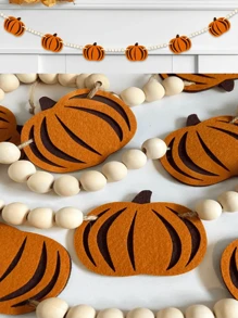 2 件 7.5 英尺南瓜木制万圣节横幅，秋季毡南瓜花环，预组装秋收南瓜花环横幅，适用于秋季感恩节派对、万圣节、卧室、鬼屋、壁炉墙、室内、室外、生日、家居悬挂装饰