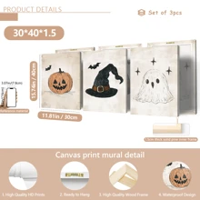 3 قطع/مجموعة لوحات جدارية لعيد الهالوين، طباعات موسمية خريفية مصورة بطريقة قديمة، ديكور غرفة الأطفال والفصول الدراسية لعيد الهالوين، طباعات اليقطين والشبح والقبعة السحرية والخفافيش، ديكور غرفة اللعب وغرفة الأطفال، لون بيج، ديكور عيد الهالوين | ملصق عيد الهالوين | مؤطر أو غير مؤطر، ديكور الغرفة، ديكور المنزل، ديكور شقة الطالب الجامعي، هدايا لديكور الجدران في الفندق والمنزل وغرفة المعيشة والنوم والحمام والمكتب