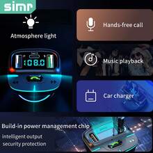simr Super Lossless Sound BT Wireless Car MP3 Player FM Transmitter Dual USB Fast Charging PD Type-C USB One-Key Hands-Free Calling Car Audio Receiver
