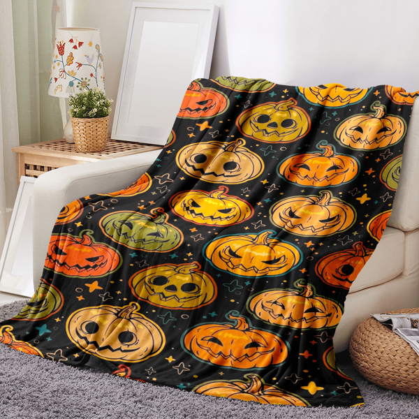 1 pièce Couverture en flanelle thème Halloween - Motif d'impression de citrouille, Chaud et douillet, Cadeau parfait pour femmes ou hommes, Toutes saisons, Style moderne, Lavable en machine, Décoration d'Halloween