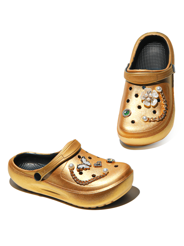 CIVHOM Women's Multi-Use Garden Clogs, Summer EVA Soft Sole Lightweight Breathable Non-Slip Beach Shoes, With Flower And Butterfly Embellishments, All-Season Wear