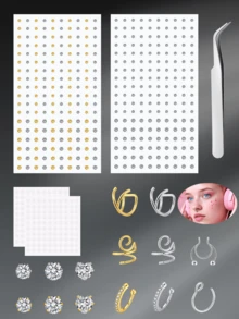 CIZME Ensemble de 160 à 450 pièces/set Faux clou de nez, faux anneau de nez, clou de nez auto-adhésif sans perçage, pierres de visage fausses à coller, bijoux pour le visage et les yeux, 3 mm 4 mm 5 mm 6 mm - faux anneau de nez - Voir 6