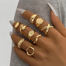 9 Stücke/Set geometrische Legierungs-Ringe, Handflächendruck Hohldekoration, minimalistische Fingerringe für Frauen, geeignet für den täglichen oder Urlaubsgebrauch