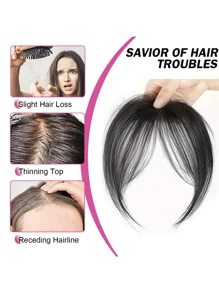 Middle Part Wispy Bangs Hair Topper, Invisible Seamless Lightweight Fluffy Hairpieces For Volume