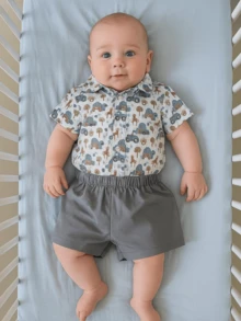 Fashion Baby Shirt Cotton Summer Clothing Set Infant Boys - 灰色 - 查看 1